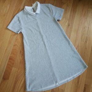 Gray A-Line Dress w/ Collar & Vertical Stripes